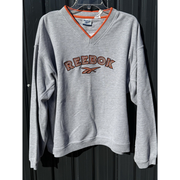 Reebok Other - Vintage Women's Large Reebok sweater Gray & Orange V-Neck 100% Cotton